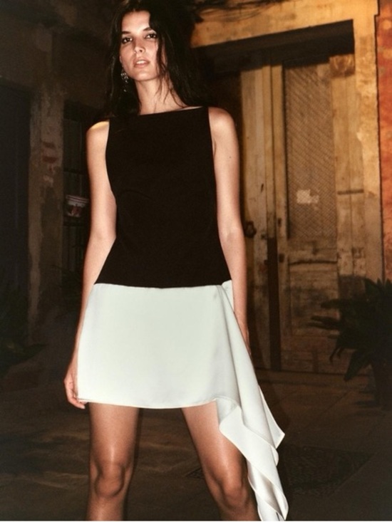 Zara Dresses & Skirts - Zara Black & Ivory Asymmetrical Draped Mini Dress Size M NWT